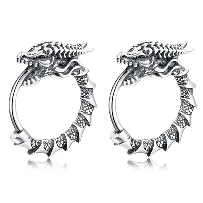 Sterling Silver Vintage Dragon Hoop Earrings
