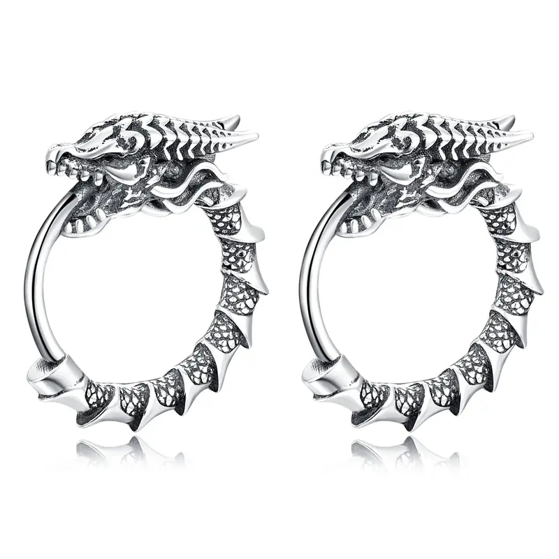 Sterling Silver Vintage Dragon Hoop Earrings