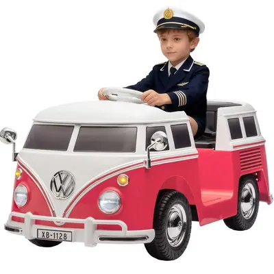 Garvee Volkswagen Licensed Electric Ride-On Bus for Kids - 6V Battery, LED Headlights, Music & Horn, Gentle Start, 2-Speed Pe...