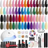 【HOT】MEFA 56 Pcs Gel Nail Polish Kit with U V Light 48W Nail Dryer, 32 Colors Nude Pink Gray Gel Nail Polish Set with Bas...