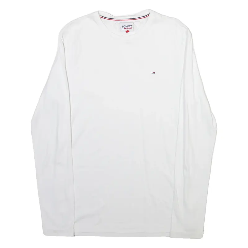TOMMY JEANS Mens T-Shirt White Long Sleeve Crew Neck XL