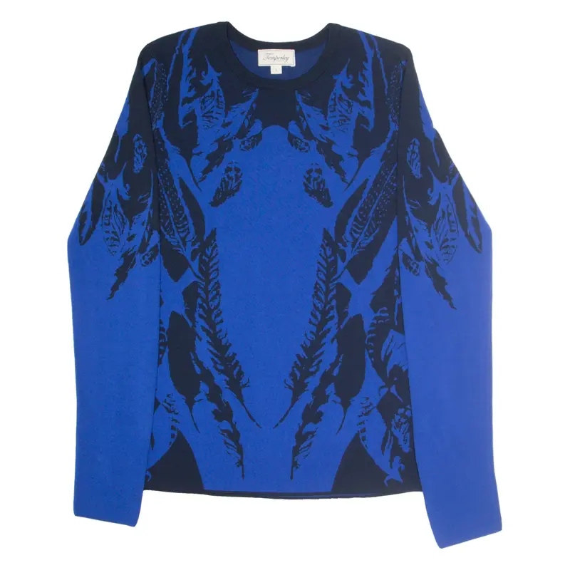 TEMPERLY LONDON Leaf Print Top Blue Viscose Long Sleeve Womens L
