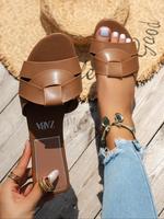 Women's Fashionable Plain Color Slide Sandals, Casual Comfortable Flat Sandals for Beach, Home, and Everyday Wear, Stylish Fl...