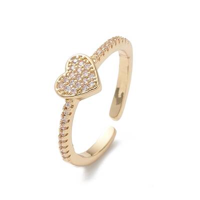 Heart Clear Cubic Zirconia Cuff Ring
