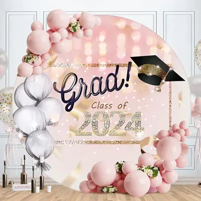 Aperturee Diamond Glitter Pink Bokeh Circle 2024 Grad Backdrop | Personalized Backdrop For Graduation | Grad Party Picture Ba...
