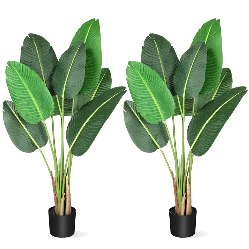 Garvee Artificial Bird of Paradise Tree 48 inch, 8 Trunks, Adjustable Shape, Durable Cement Pot, Faux Banana Plant for Indoor...