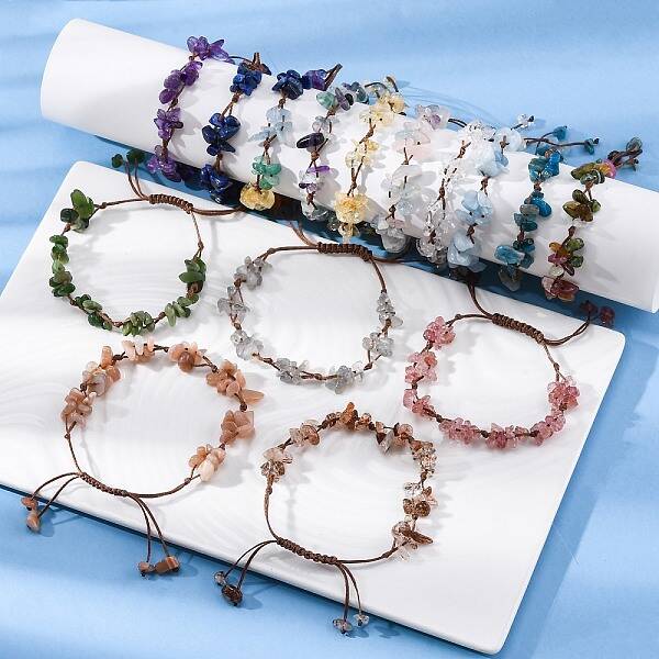 Adjustable Natural Gemstone Braided Bead Bracelets for Women