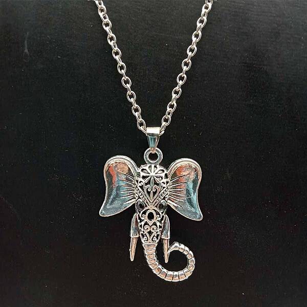 Alloy Pave Glass Cable Chain Black-eyed Elephant Pendant Necklaces for Women