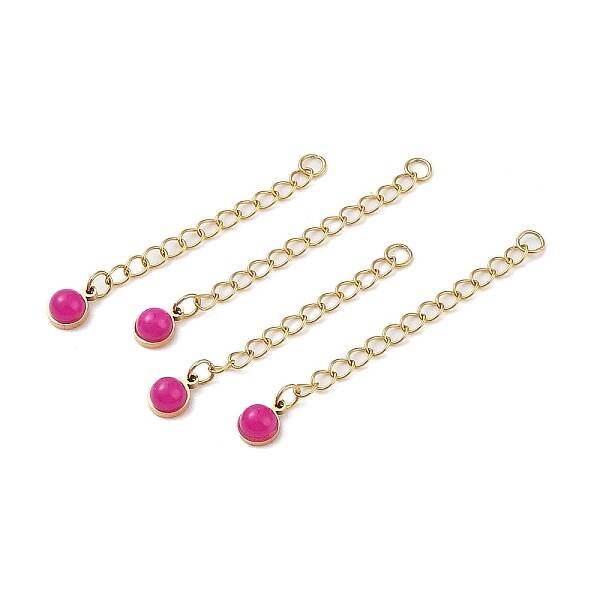 Ion Plating(IP) 316 Surgical Stainless Steel Curb Chain Extender with Natural  Dyed Jade Round Charm