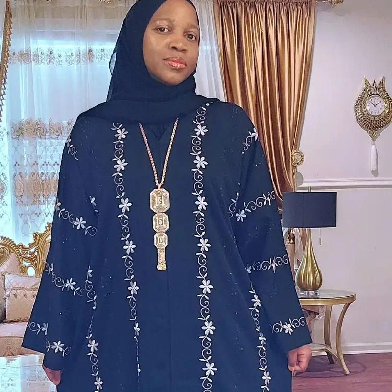 Elegant Floral Embroidered Black Abaya with Intricate Design and black Accents