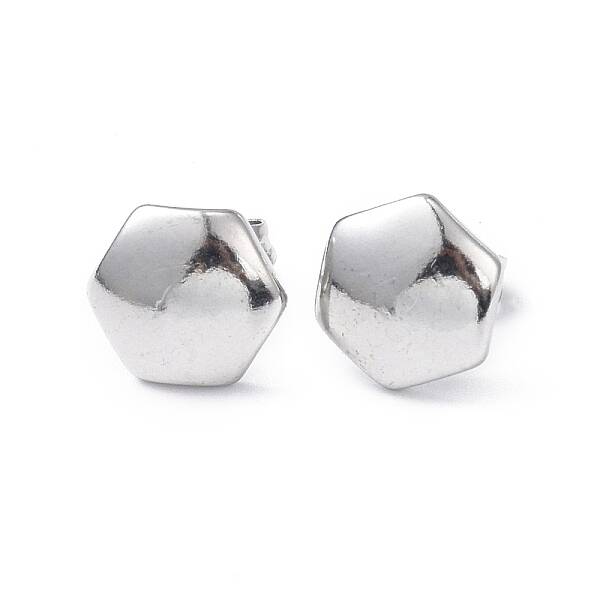 Non-Tarnish 304 Stainless Steel Hexagon Stud Earrings for Women
