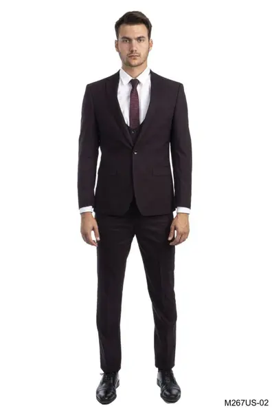Tazio Men's 3-Piece Ultra Slim Fit Glen Check Suit
