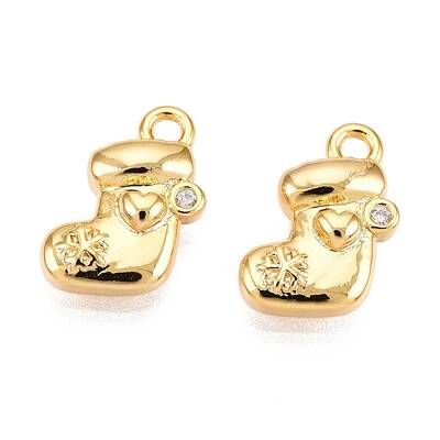 Christmas Theme Brass Micro Pave Clear Cubic Zirconia Charms