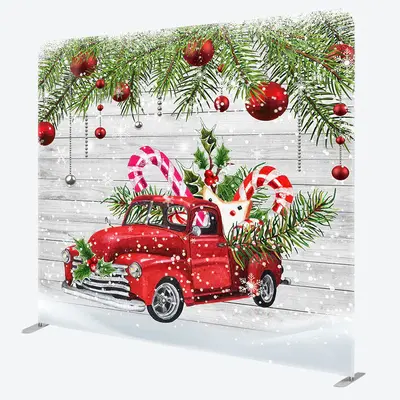 Aperturee Snowy Red Car Wooden Christmas Pillow Cover Backdrop - Aperturee