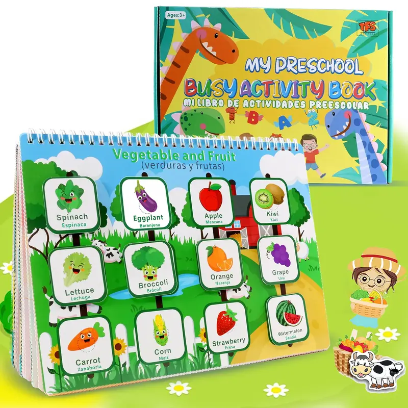 Bilingual Montessori 35 Themes Busy Book ,TikTokShopBacktoSchool Preschool English & Spanish Educational Tool for Classroom, ...