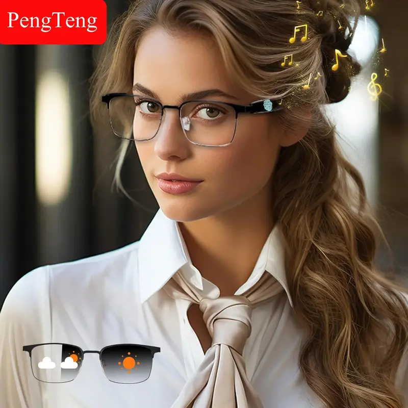 PengTeng Magnetic Charging Design Smart Glasses, Fashionable Touch Smart Glasses, Color Changing Lenses Glasses Suitable fo...