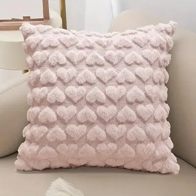 2pcs Set Pillow Covers Heart Love Cute Decorative Pink Throw Pillow Covers 18x18 Soft Plush Faux Fur Wool Cushion Covers for ...