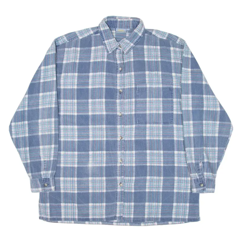 GREEN VILLAGE Mens Shirt Blue Check Long Sleeve S