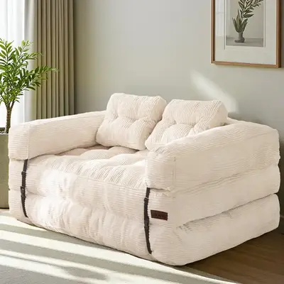 MAXYOYO Folding Sofa Bed, L-Shaped Convertible Sofa Bed with Armrest Foldable Sleeper Couch with Pillow, Portable Fold Out Ch...
