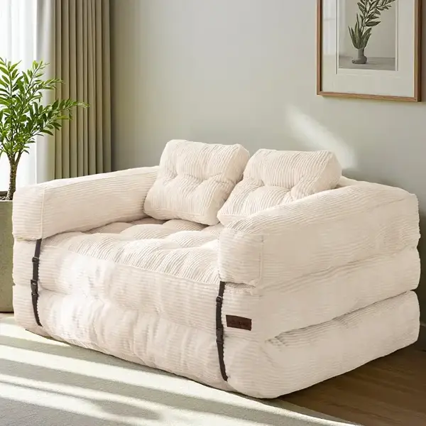 MAXYOYO Folding Sofa Bed, L-Shaped Convertible Sofa Bed with Armrest Foldable Sleeper Couch with Pillow, Portable Fold Out Ch...