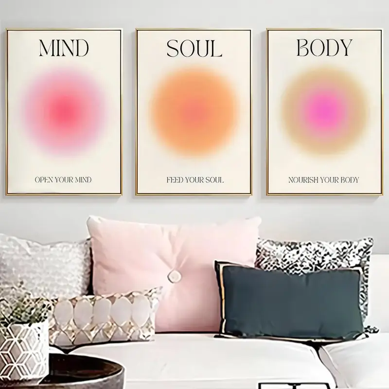 Gradient Circle & Letter Pattern Unframed Painting, 3 Counts Back To School Simple Wall Art Posters without Frame, Modern Wa...