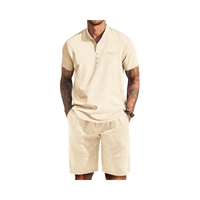 COOFANDY Men's Sets Linen Sets 2 Piece Outfits Short Sleeve Henley Shirts and Shorts Summer Beach Yoga Pants Set