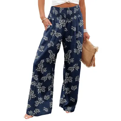 Angeralla Christmas gifts High Waisted Plicated Side Pocket Wide Leg Long Palazzo Casual Pants