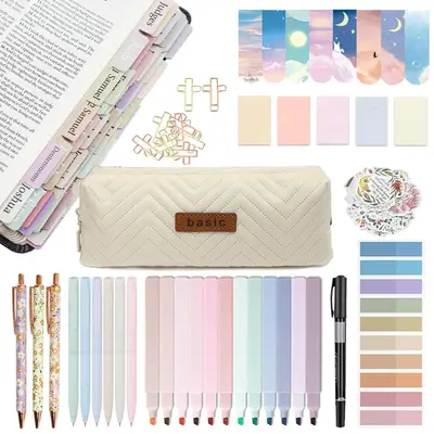Bible Study Supplies Journaling Kit, 1 Set Writing Tools Including Pen & Marker & Tab & Clip & Pen Case & Sticker Notes & Boo...
