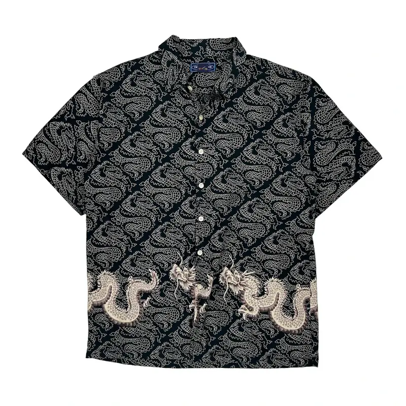 Dragon Print Trend Basics Patterned Shirt - Large Black Cotton