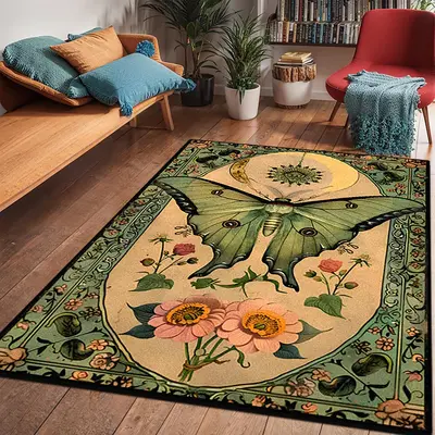 Vintage Butterfly & Flower Pattern Rug, 1 Count Non-slip Soft Floor Mat, Decorative Carpet for Home Living Room Bedroom, Home...