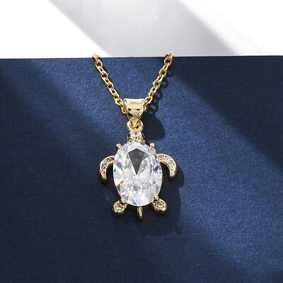 Brass Pave Clear Cubic Zirconia Sea Animal Pendant Necklaces