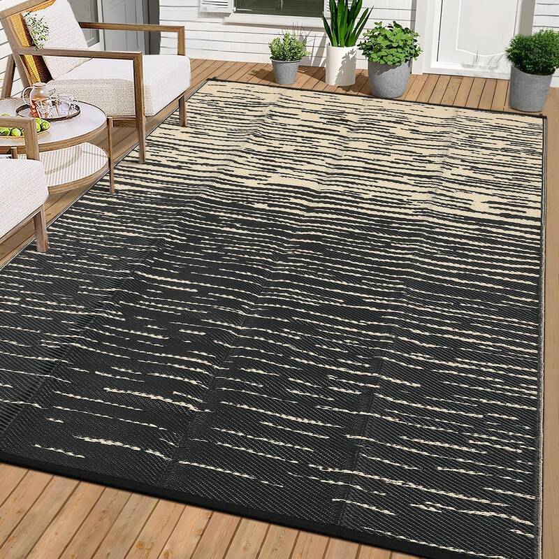 Garvee Waterproof Reversible Patio Rug 9x12ft – Plastic Straw Outdoor Carpet with Rubber Backing – UV Resistant, Perfect ...