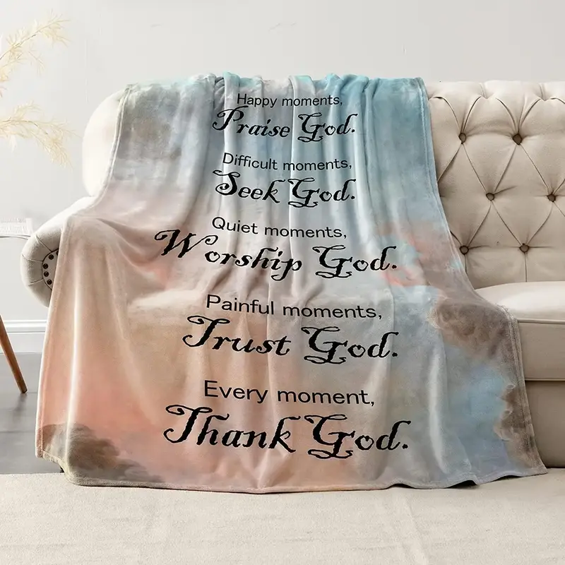 Bible Verse Print Cozy Flannel Blanket, 1 Count Soft Inspirational Word Throw Blanket, Mother's Day Gift Rectangle Air-condit...