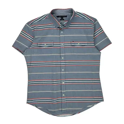 Tommy Hilfiger Striped Short Sleeve Shirt - XL Blue Cotton