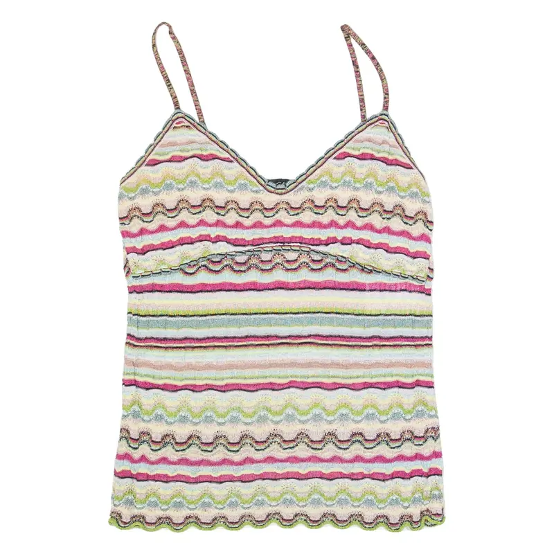 MARC CAIN Womens Camisole Top Green V-Neck Sleeveless Striped M