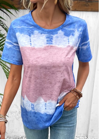 Modlily Sky Blue Short Sleeve Round Neck T Shirt - 5XL