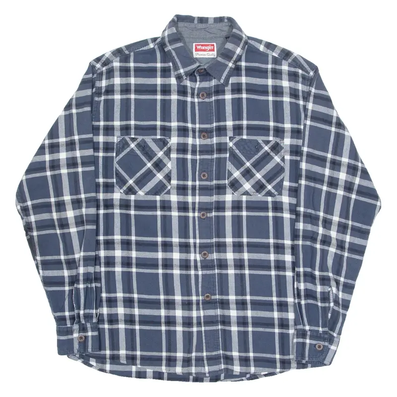 WRANGLER Mens Flannel Shirt Blue Check Long Sleeve L