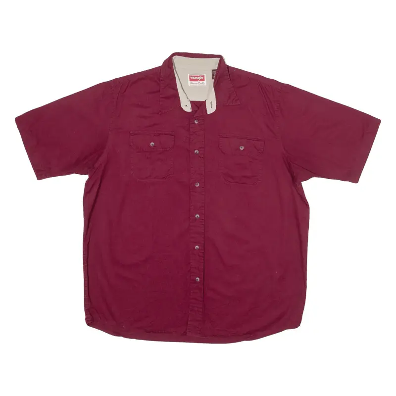 WRANGLER Plain Shirt Maroon Short Sleeve Mens XL