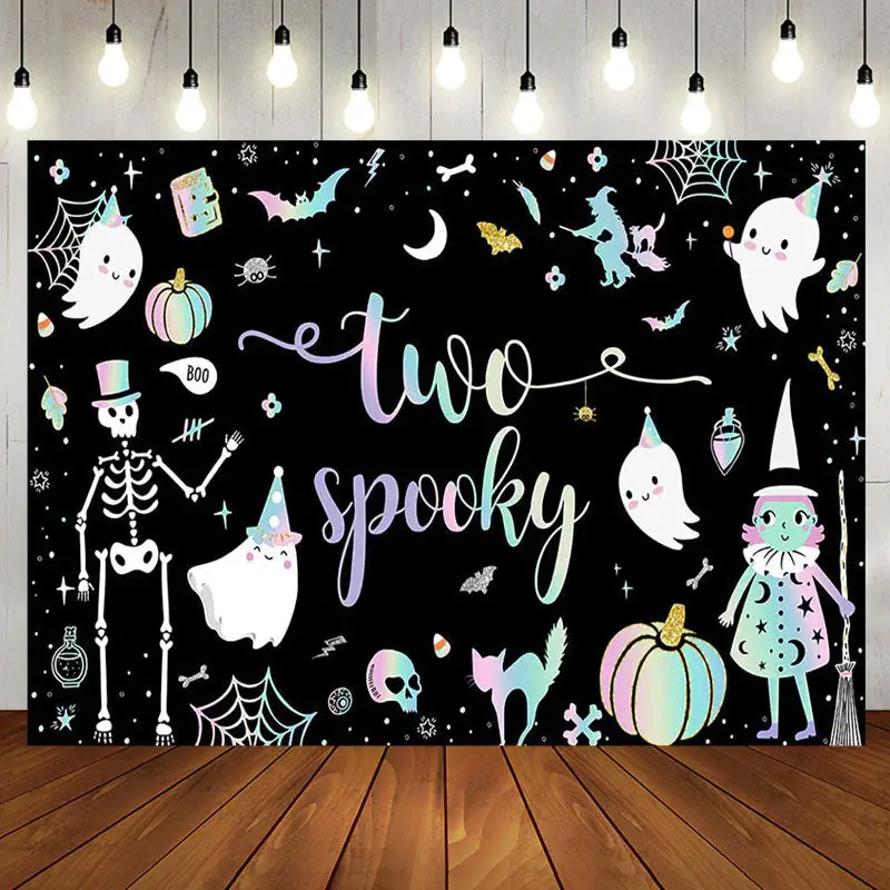 Black Ghosts Halloween Two Spooky Birthday Backdrop