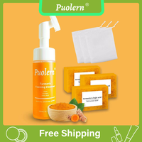 NEW-150ml-Puolern Turmeric + Kojic Acid Foaming Facial Cleanser + Silicone Brush Cleansing Skincare Comfort Skin Repair