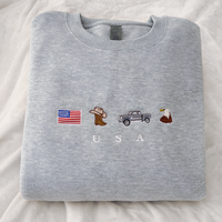 USA Embroidered Sweatshirt, Crewneck, Sweater, Cotton, United States of America, Black, Flag, Cowboy, Truck, Eagle, Cute Funn...