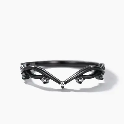 Diamond Black Gold Wedding Ring Chevron Band