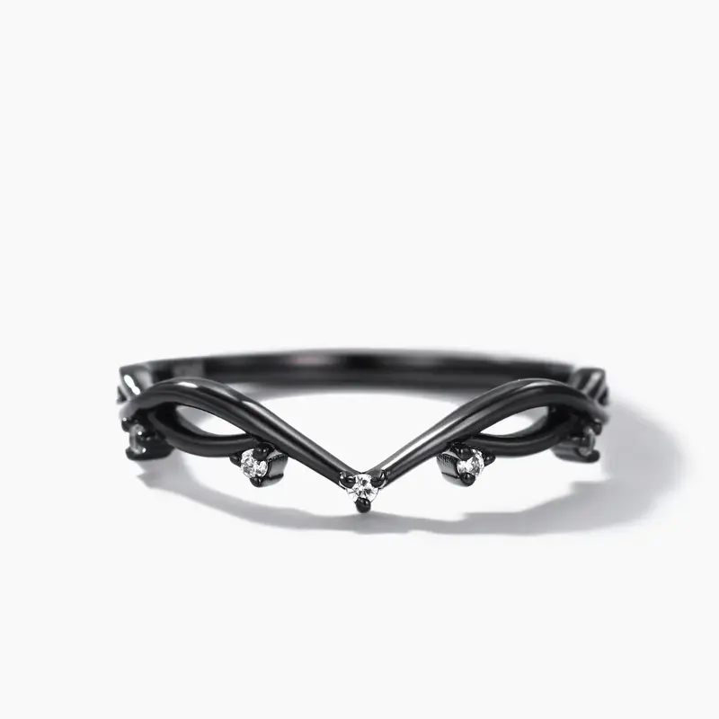 Diamond Black Gold Wedding Ring Chevron Band