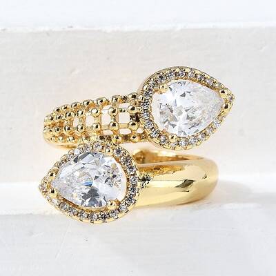 Brass Micro Pave Cubic Zirconia Adjustable Open Cuff Rings