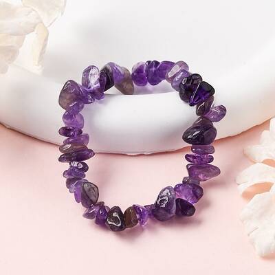 Unisex Chip Natural Amethyst Beaded Stretch Bracelets