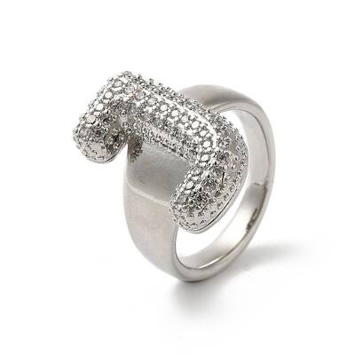 Letter Brass Micro Pave Clear Cubic Zirconia Open Cuff Ring for Women