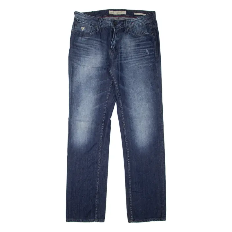 GUESS Lincoln Mens Jeans Blue Slim Straight Stone Wash W33 L33