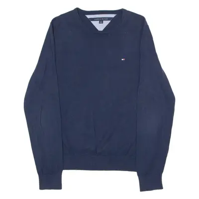 TOMMY HILFIGER Mens Jumper Blue Crew Neck Tight Knit S