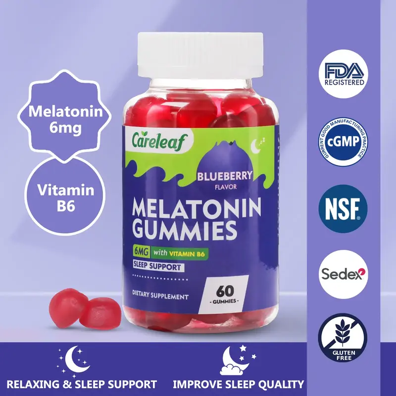 Careleaf 3 Bottles Vegan Dietary Dreamy Sleep Natural Nighttime Gummies-6mg Melatonin & VitaminB6 Gummies for Deeper Sleep-60...