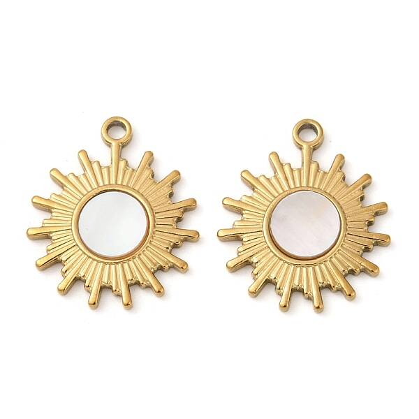 304 Stainless Steel Natural White Shell Pendants